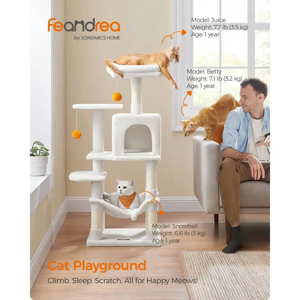 

Cat Tree, 44.1Inch Cat Tower For Indoor Cats, MultiLevel Cat Condo With 4 ching Posts, 2 Perches, Hammock, Cave
