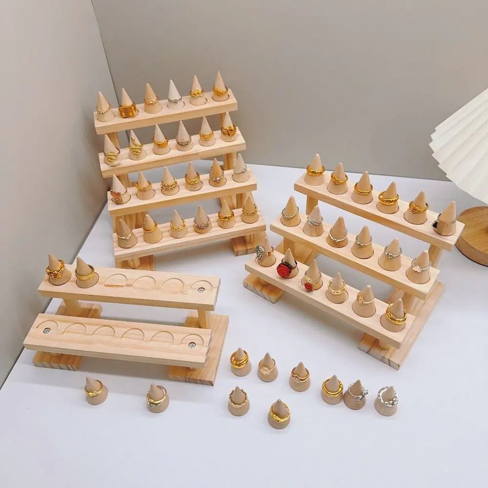 

Multi-layer Cone Ring Display Stand Bracelets Necklace Organizer Wood Rings Display Holder Space Saving Modern