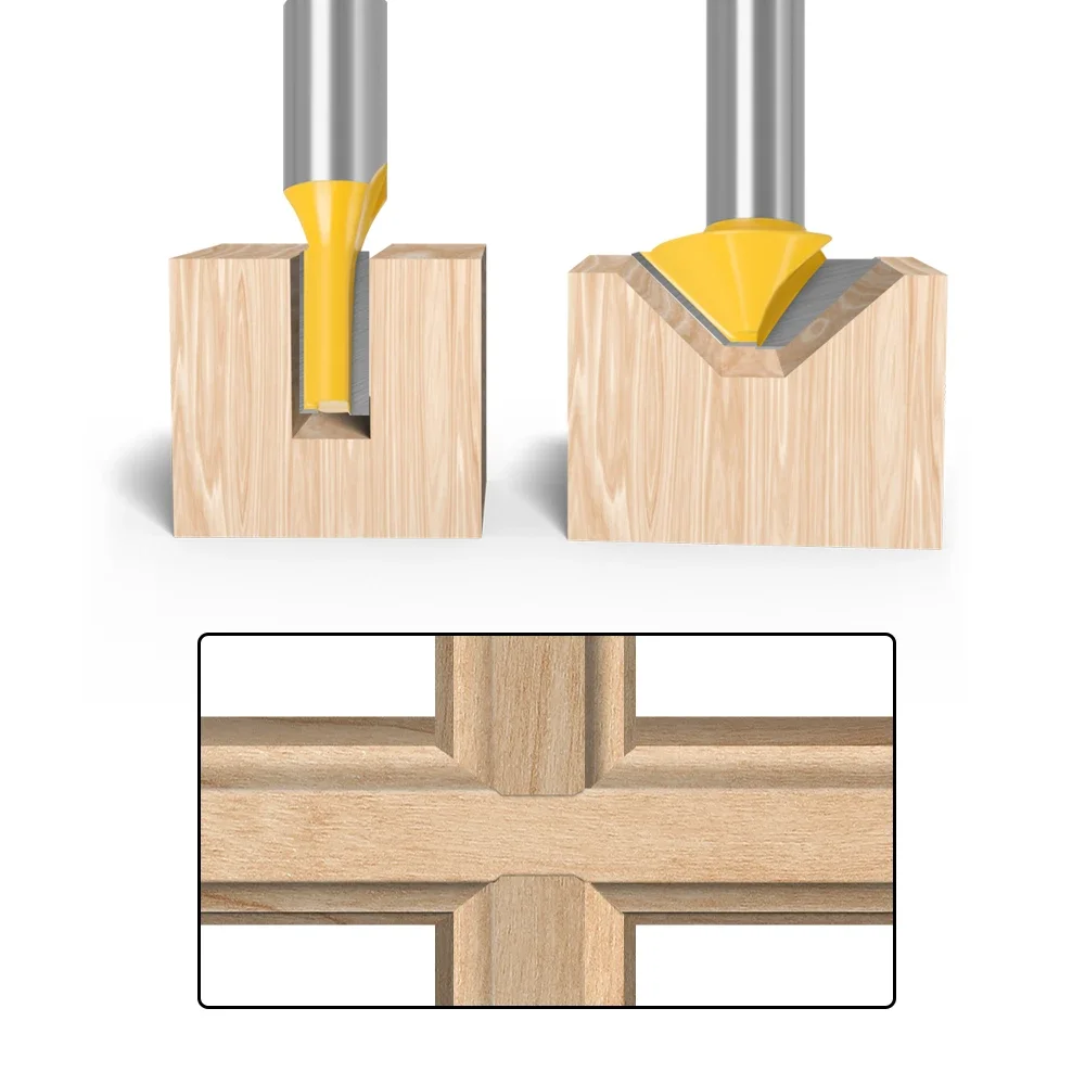 2pcs 12mm 1/2 Carbide Tenon Cutting Bits Knife Flat-bottomed V Shape Milling Cutters Router Bit for Wood Door Window