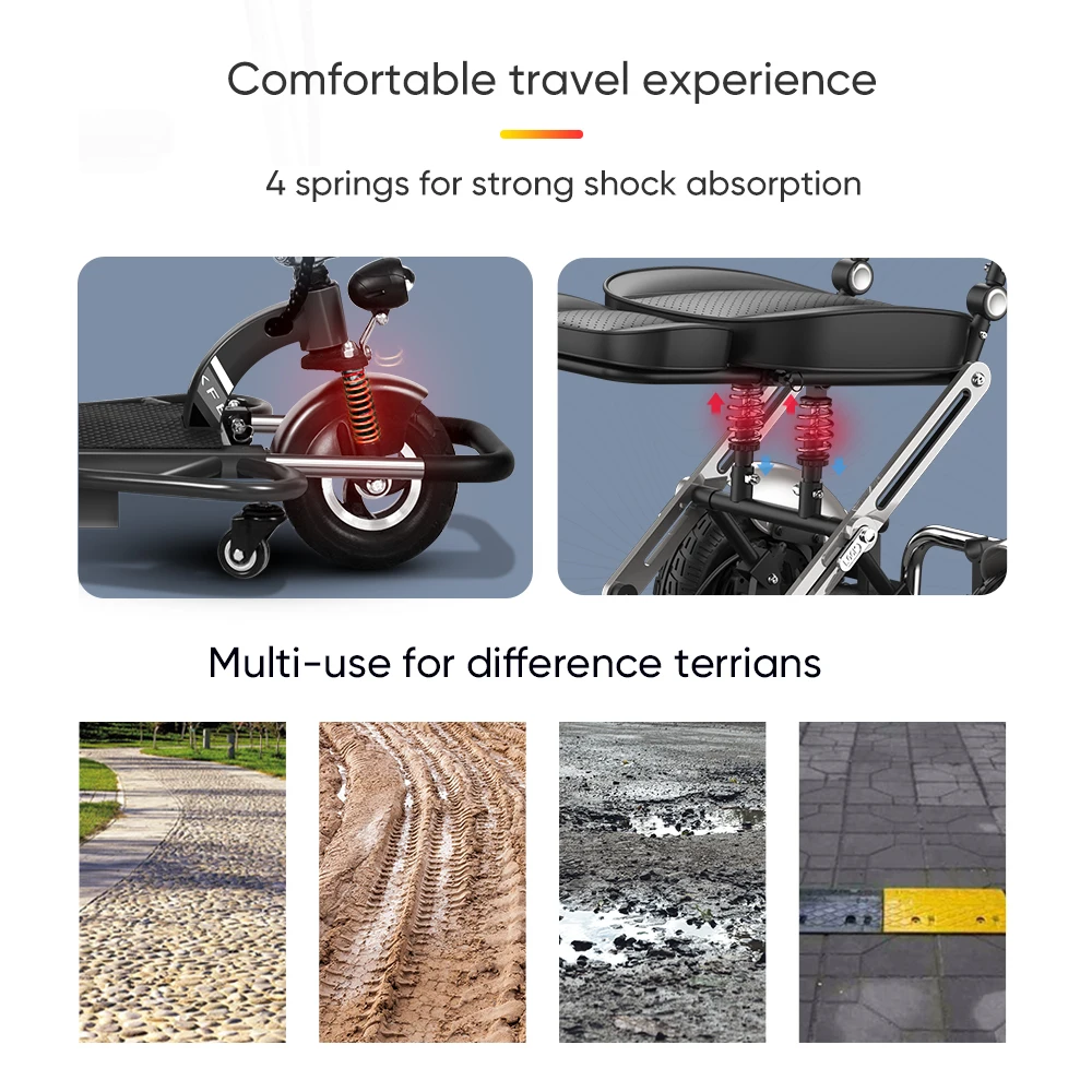 旅行用3輪電動シニアスクーター 大人用折りたたみ式モビリティスクーター