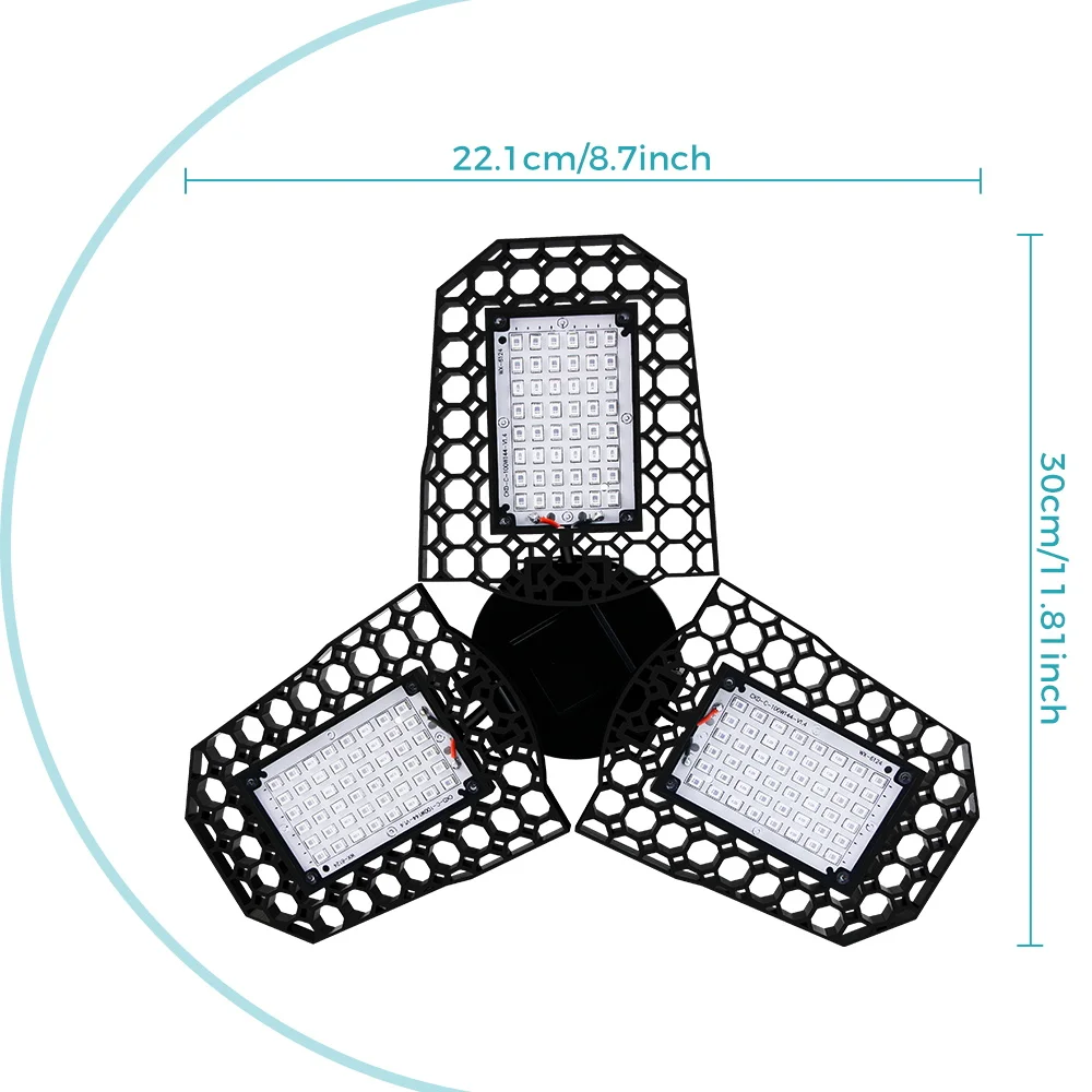 LED Plant Grow Light Bulb Deformable Hydroponic Growing Lamp 200W Cultivation Growth Lamp Full Spectrum 3Panels E27/E26
