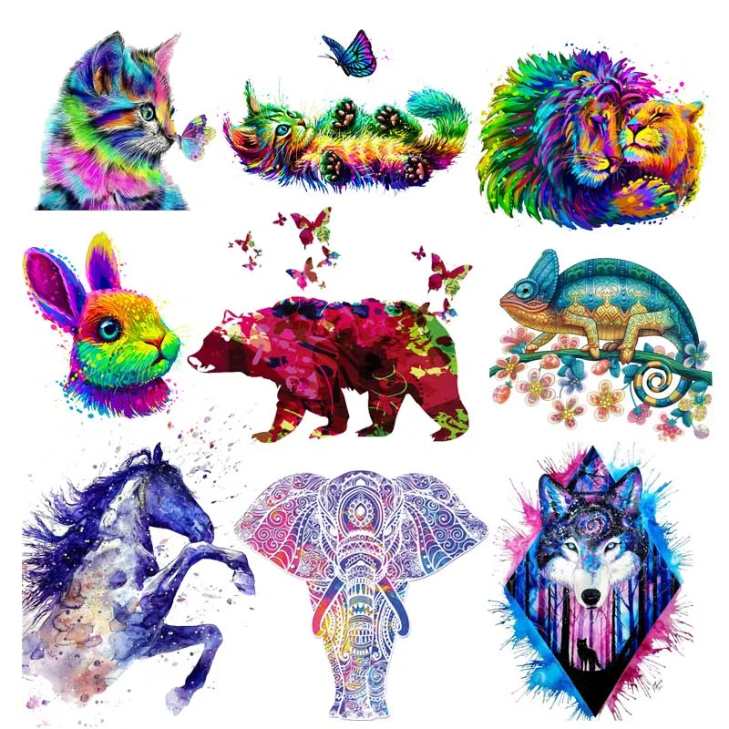 Multicolour Animal Lion Applique Iron On Transfers Clothing Elephant Horse Heat Transfer Vinyl Patch Thermal Sticker Washable