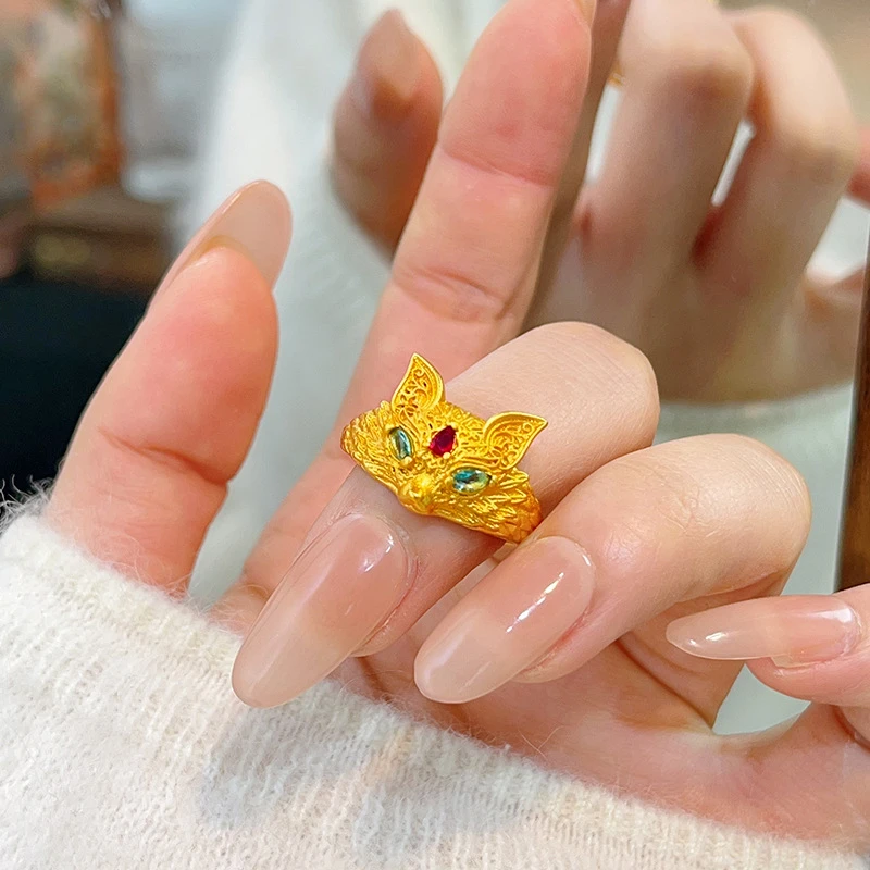

18-каратное золото, сверкающий бриллиант, дизайн открытия лисы, кольцо на указательный палец, этнический стиль, темперамент, высококачественное кольцо с лисой, ювелирное изделие, подарок