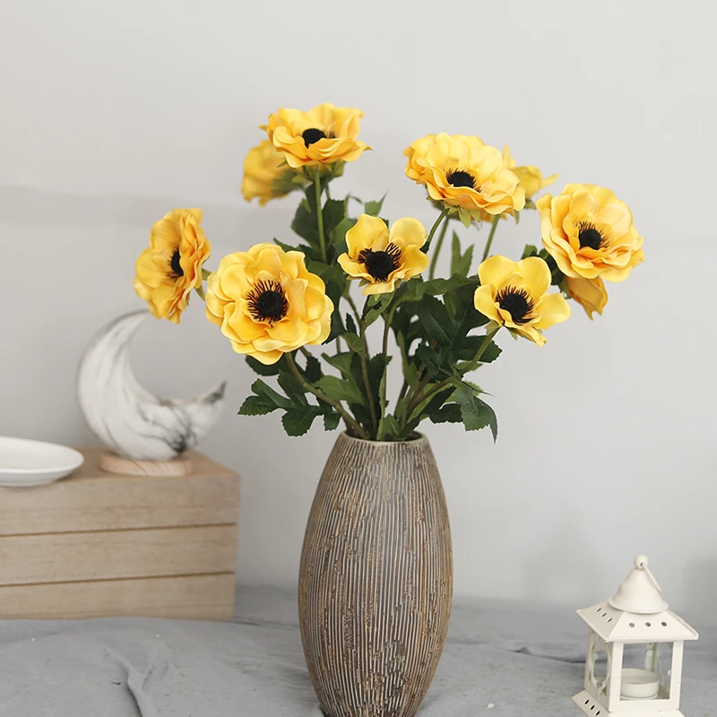 Neue 3-köpfe Anemone gefälschte Blumen Seide Mohn künstliche Blumen Party Hochzeit Dekoration Weihnachten Home Decor Kranz Zubehör – Detail 5