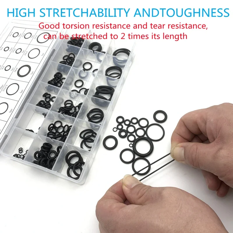 225Pcs Black NBR Nitrile O Ring Kit CS1 2 2.5 3mm Oilproof Waterproof Rubber Seal Gasket Washer Plumbing Plastic Storage Box