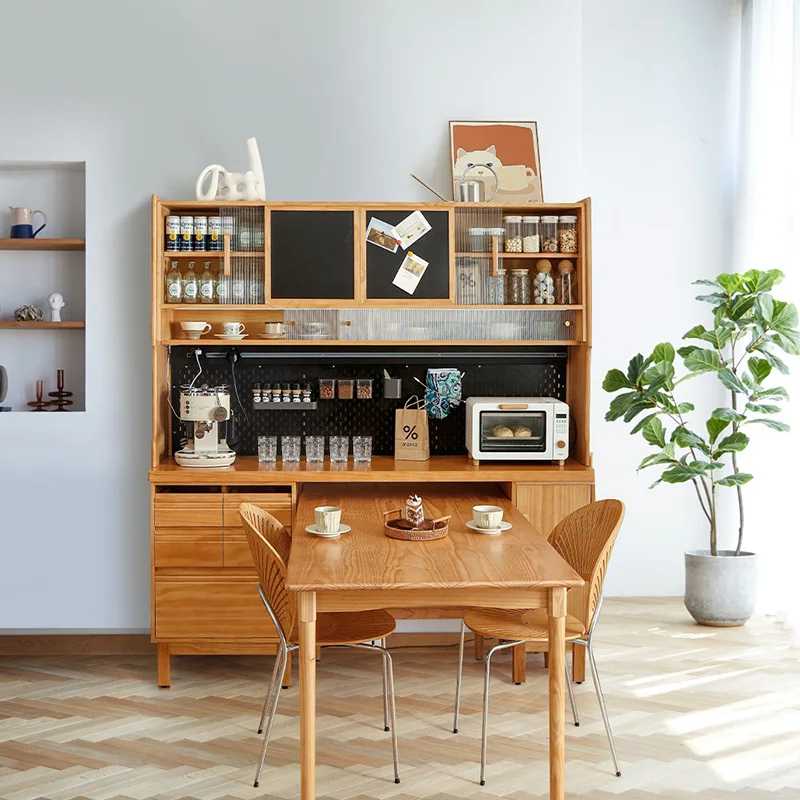 Nordic solid wood dining side cabinet, household dining room large-capacity tea  integrated dining table combination wall locker