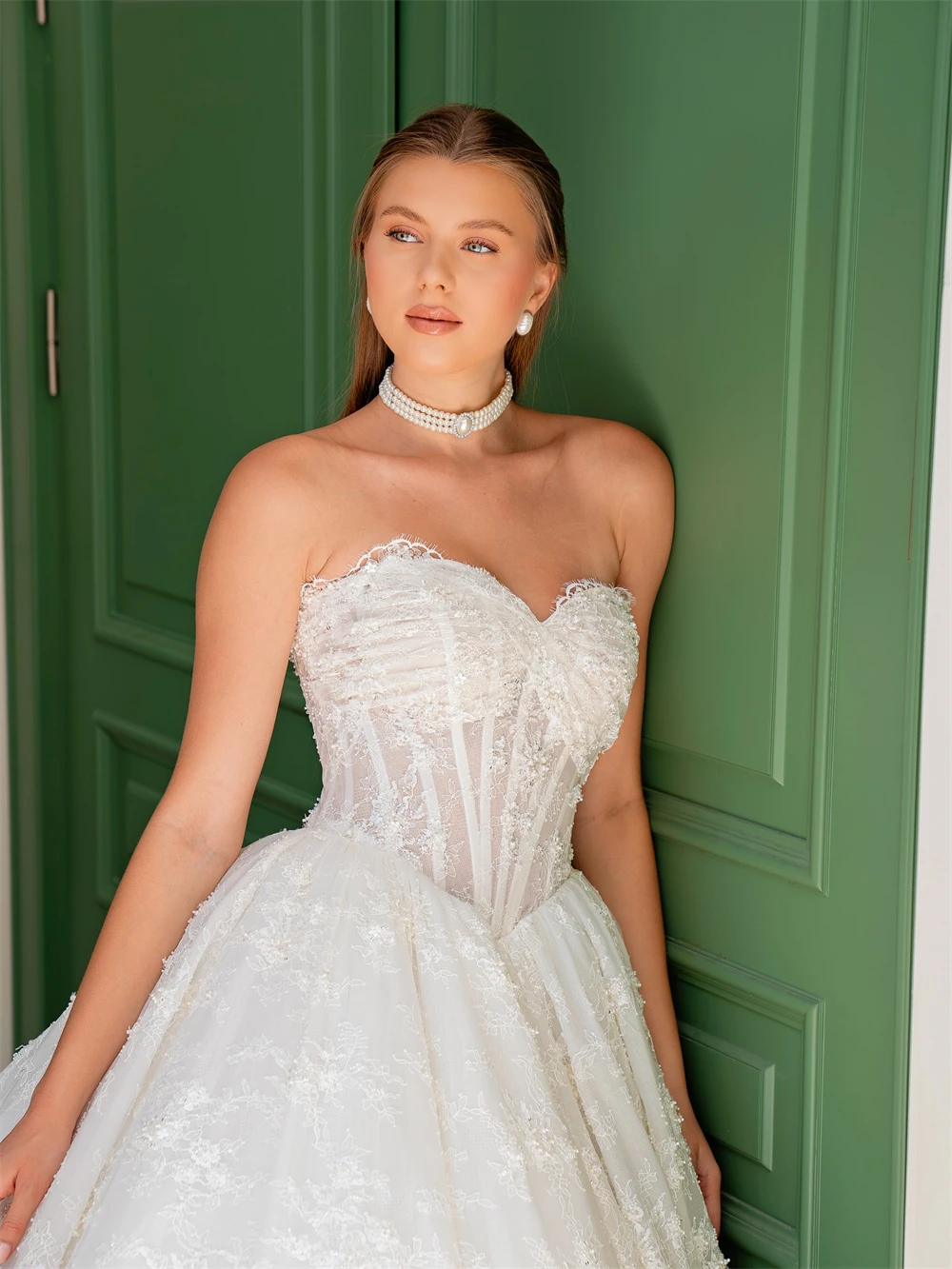 فستان زفاف أنيق من الدانتيل الأبيض مخصص كلاسيكي على شكل قلب بدون أكمام زي العرائس حالمة على شكل حرف a بأربطة من الخلف رداء de mariée #3