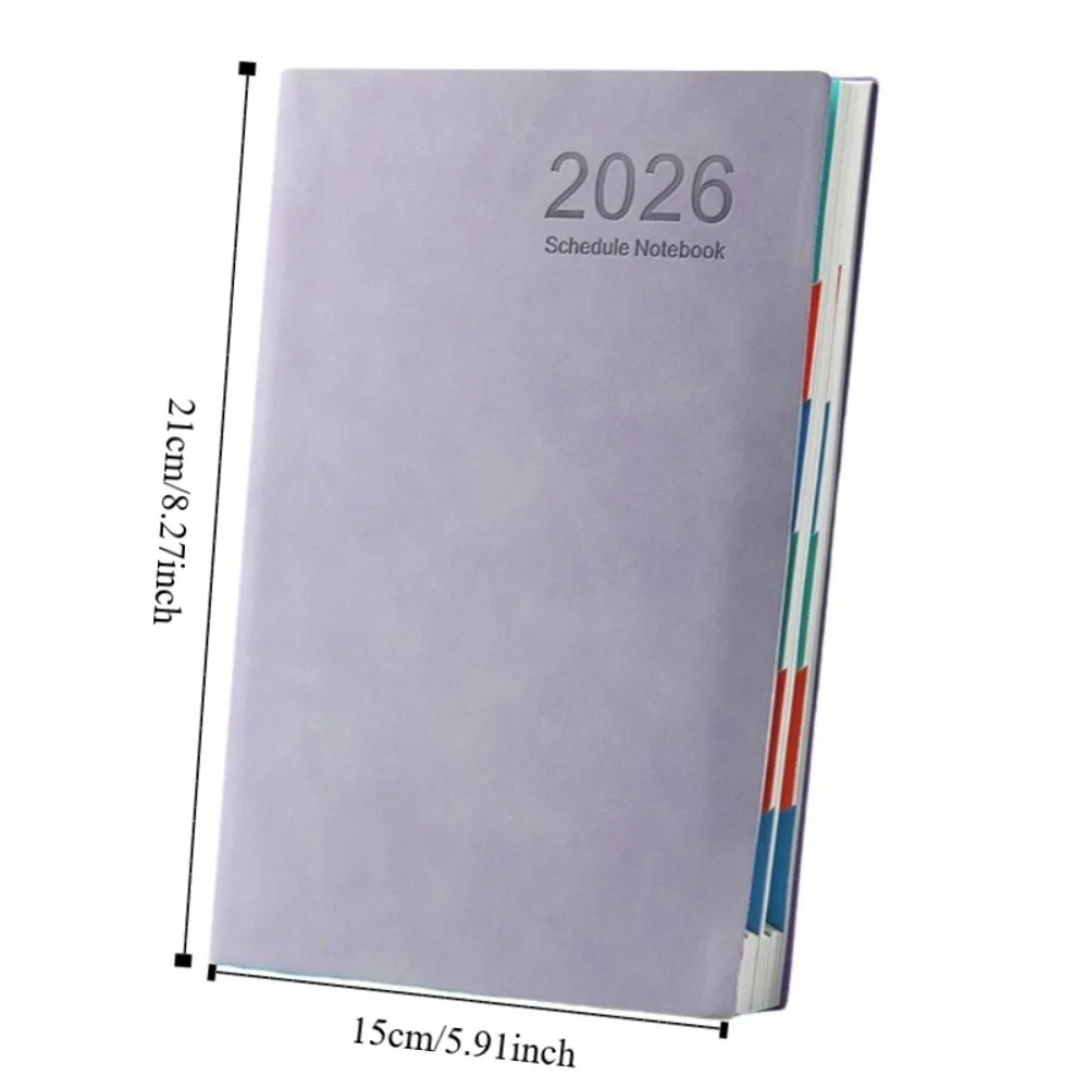 A5 2026 365-Day Schedule Notebook PU Leather Cover with Ribbon Bookmark Agenda Notebook Colorful Card Page Retrieval