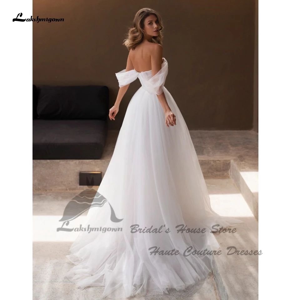 Lakshmigown White Tulle Long Beach Wedding Dresses Sweetheart Bead A Line Bridal Gowns Off The Shoulder 2024 Customized