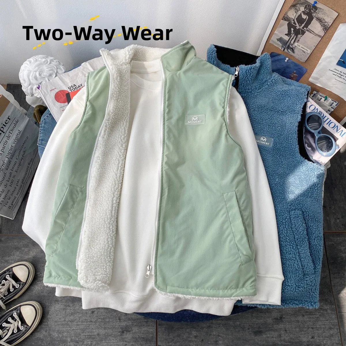 

Двусторонний жилет из овечьей шерсти и хлопка для мужчин, уникальный дизайн воротника, свободная хлопковая одежда, оверсайз, парный образ, Jaet