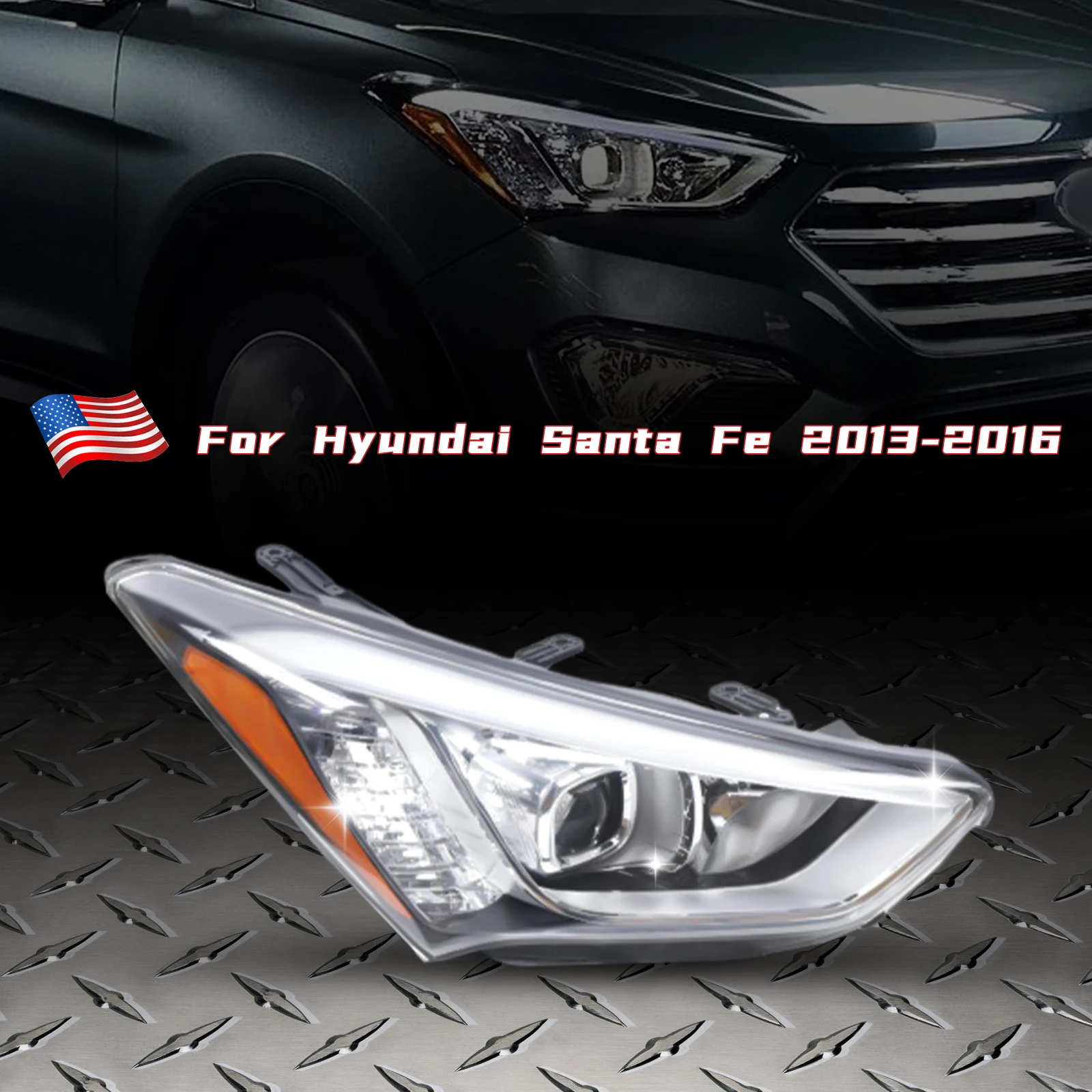 For 2013 2014 2015 2016 Hyundai Santa Fe Headlight Headlamp Left Side/ Right Side/ 1 Pair (Right+Left) 92101-4Z010