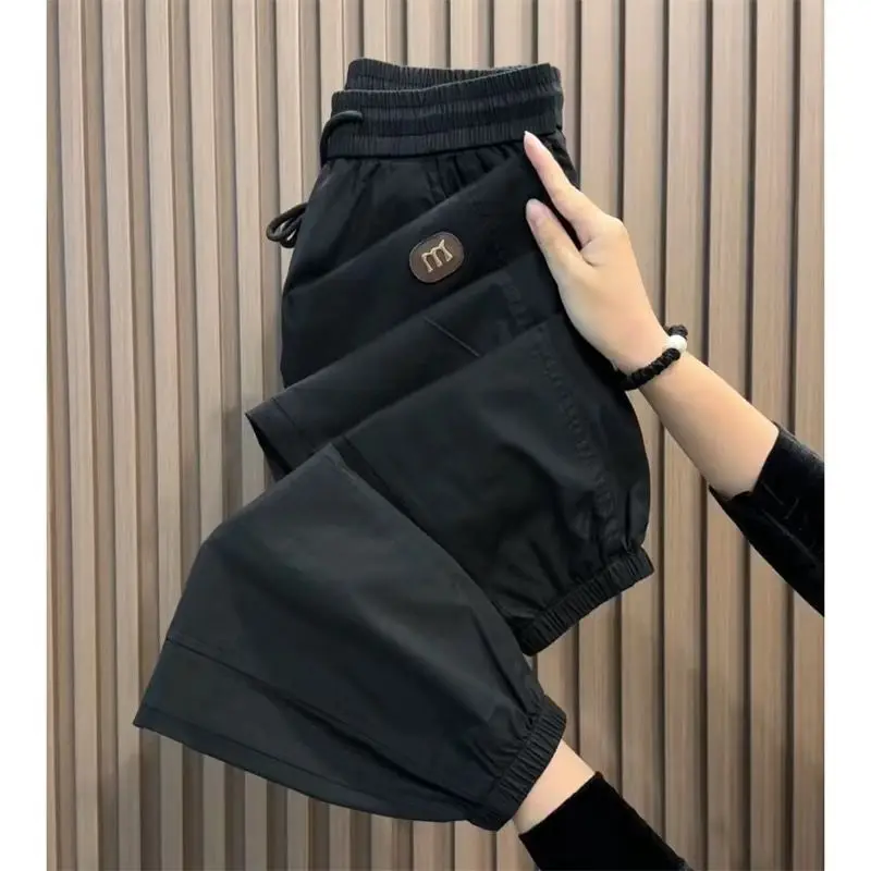 

Men's Summer Quick Dry Casual Pants Ice Silk Cuffed Leisure Trousers Loose Fit Youthful Style Nine Points Workwear