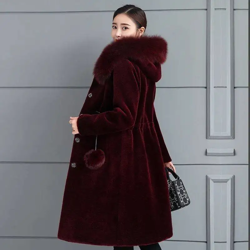 Mink Coat Women's Medium Long Mink Fur Imitation Fur Hooded Jacket Women Look Slim New Large Size Thickened