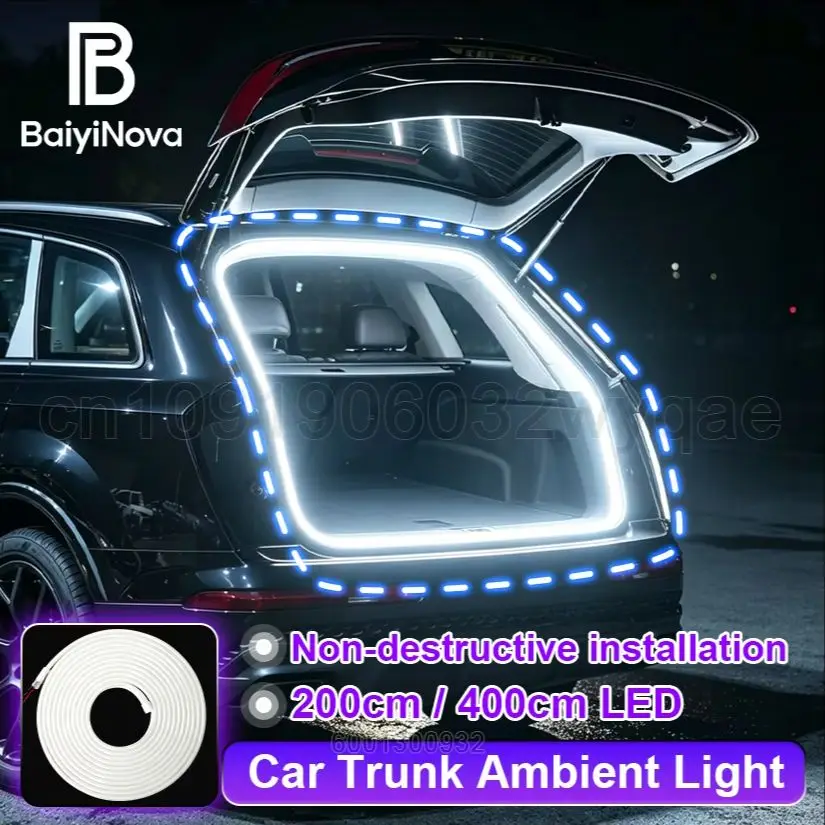 2/4M Car High Brightness Trunk Lighting Ambient Light Interior Decoration LED Wiring Free Automatic Sensing Tailgate Light Strip