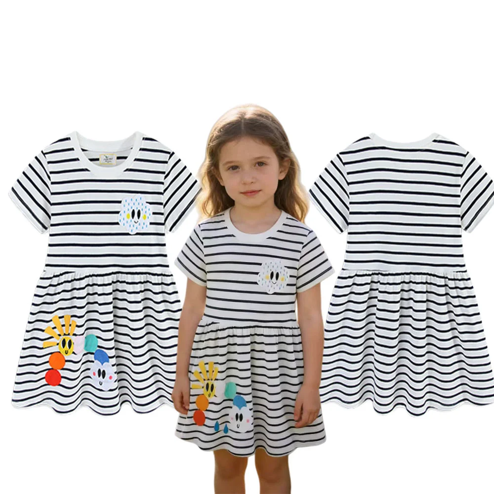

Jumping Meters 2-7T New Short Sleeve Girls Dresses Summer Children's Flowers Kids Clothes Todder Girls Party Dresses Frocks