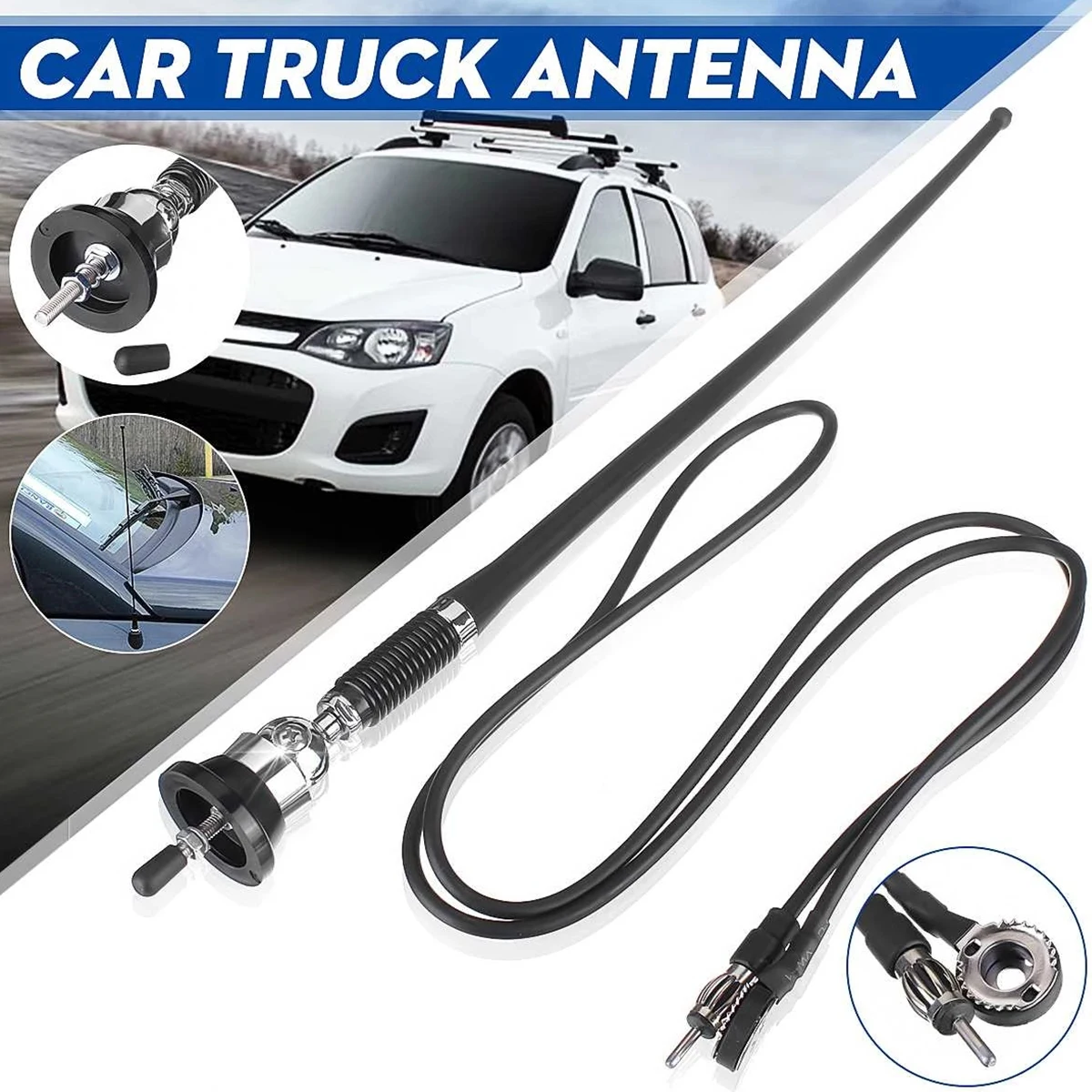 17inch Car Auto Roof Radio Antenna 5/3m Car AM FM Radio Antenna Signal Amplifier with 180-degrees Swivel Base for Car Vehicles