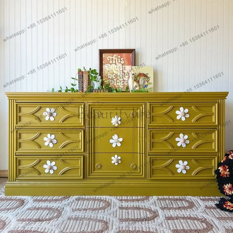 

French pastoral nine bucket solid wood drawer cabinet living room storage bedroom bedside cabinet