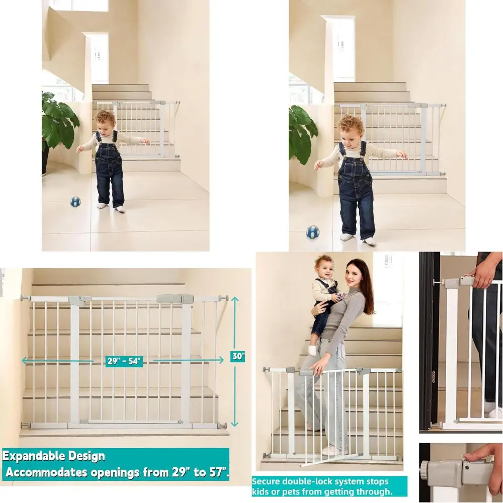 

Защитные ворота для детей и домашних животных размером 29–57 дюймов, металлические прогулочные ворота высотой 30 дюймов для дверных проемов и лестниц, легко открывающиеся в одной руке, двойной замок, удлинители