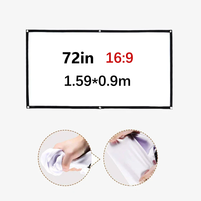 16:9 Portable Projector Screen – 60/72/84/100/120 Inch HD Display For Home Cinema