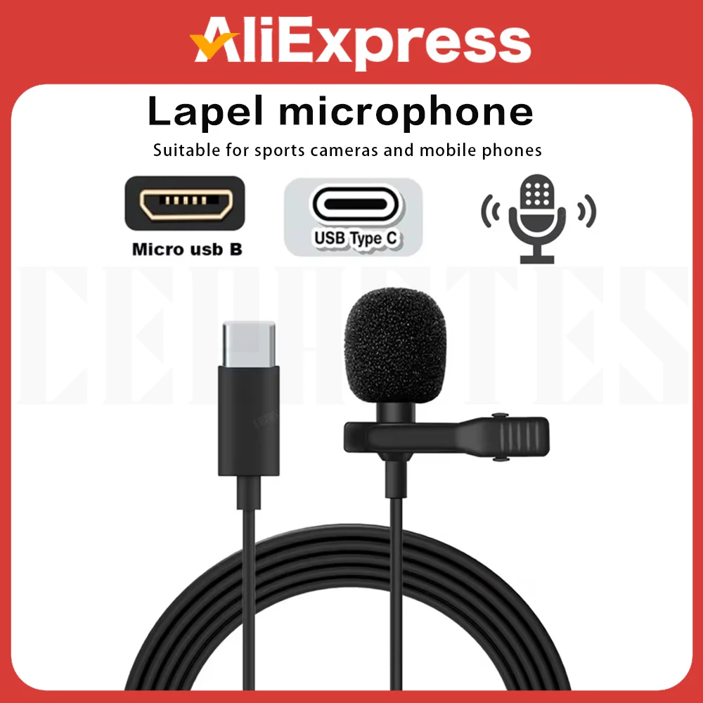 Microfono esterno ad alta fedeltà Fotocamera sportiva Action Camera Tipo-c Connettore micro USB Lunghezza cavo 1,5 M