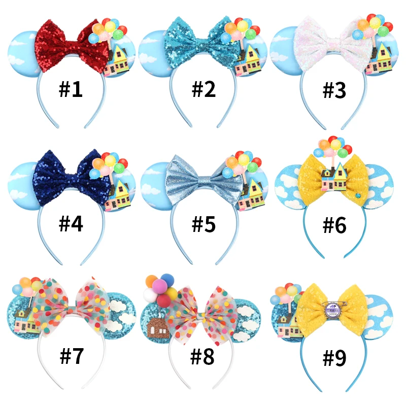 Mickey Mouse UP Ears Hair Accessories for Women Flying House Balloon Travel Sequins Hairbands Girl Headband Kids Bow headwear view 6