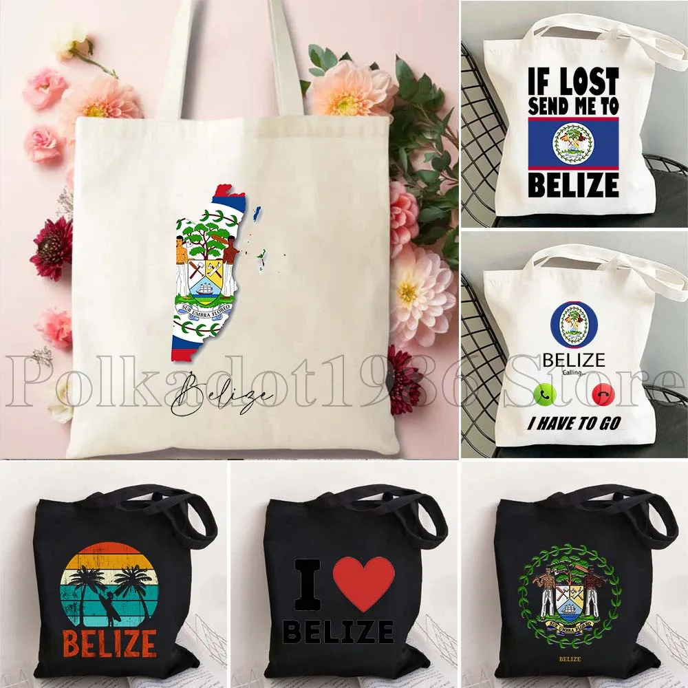 

Arms of Belize Country Map Flag BELIZE Island Gifts Durable Women Canvas Shoulder Tote Bag Large Shopper Reusable Cotton Handbag