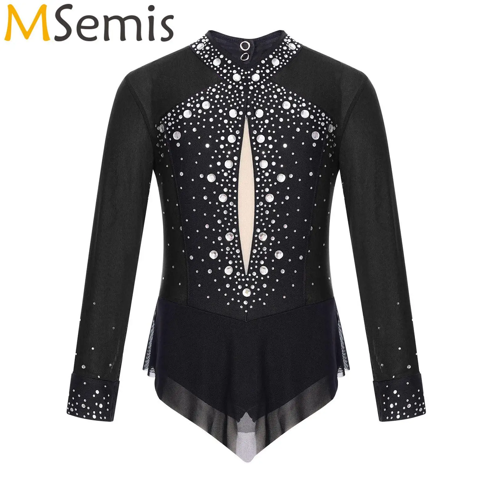 

Kids Girls Sparkly Rhinestones Rhythm Gymnastics Ballet Lyrical Dance Leotards Costume Artistic Figure Skating Skirted Bodysuit