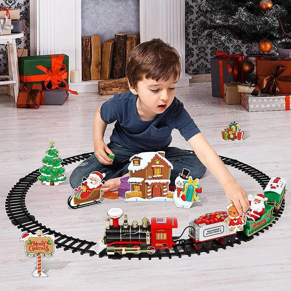 Electric Train Set Toy Car for Christmas Tree Railway Model Transport Train With Music Santa Claus Train Xmas Gifts