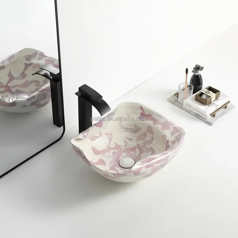 Modern Ceramic Bathroom Sink Irregular Shape Wash Basin High End Handcrafted Countertop Vessel for Hotel Vanity Decor Unique