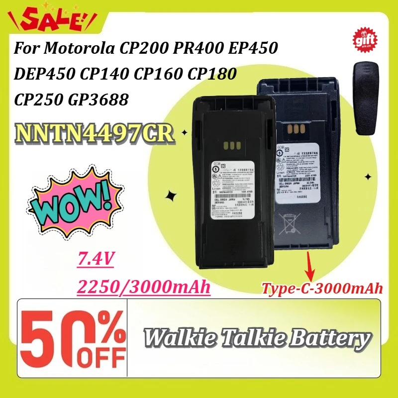 Type-C NNTN4497CR 7.4V 2250/3000mAh Walkie Talkie Battery for Motorola CP200 PR400 EP450 DEP450 CP140 CP160 CP180 CP250 GP3688