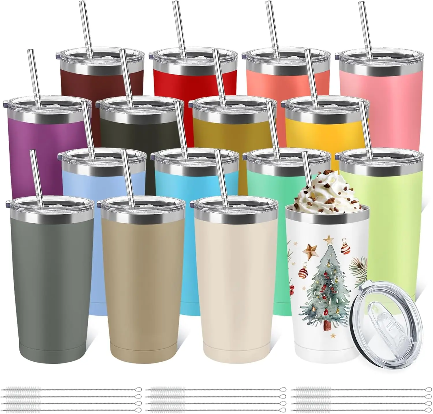 

16 Pack Stainless Steel Tumbler Bulk 20oz Insulated Vacuum Travel Mug Powder Coated Coffee Mug Gift for Wine Cocktails