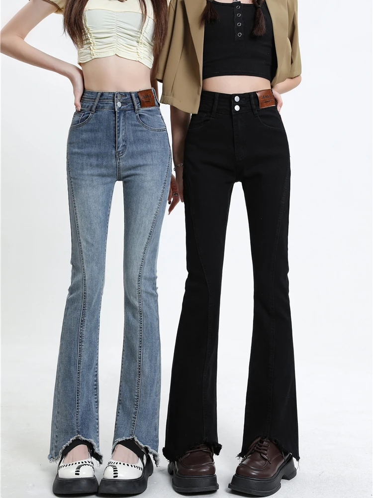 

American Retro Hot Girl Micro Flared Jeans Women plus Size Pear ape Slimming Hoof Pants Summer High Waist Long Pants