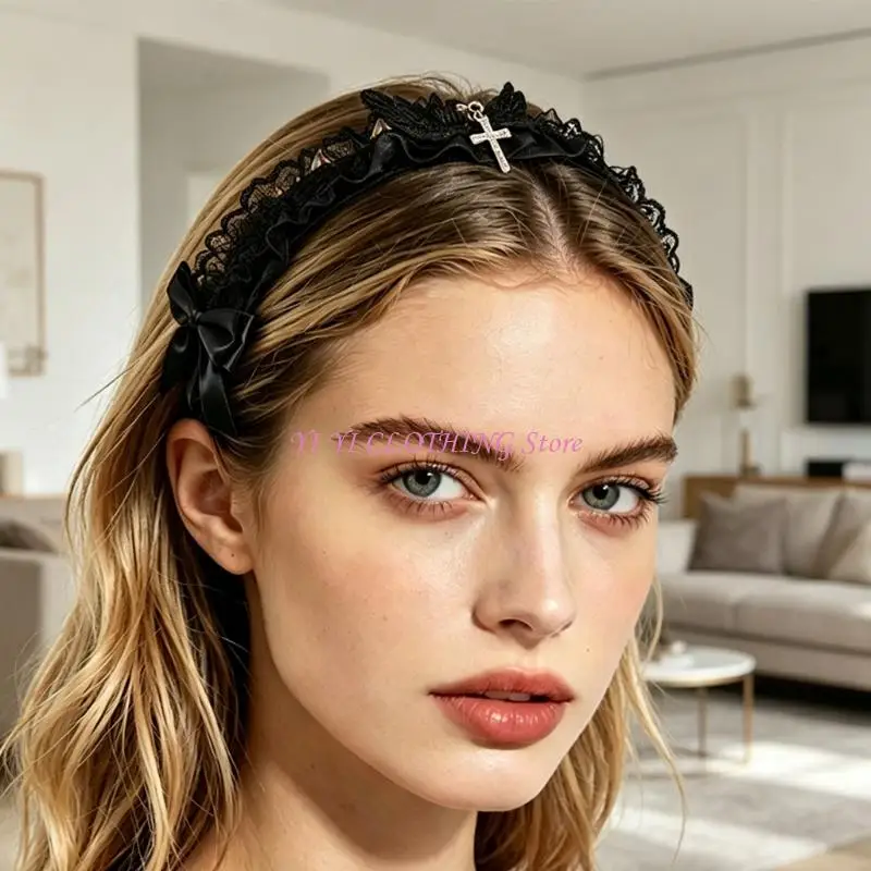 

N5KF Fashion Sweet Charm Hair Band Cosplay Headwear Headdress With Lace Embellishments For Girls And Women