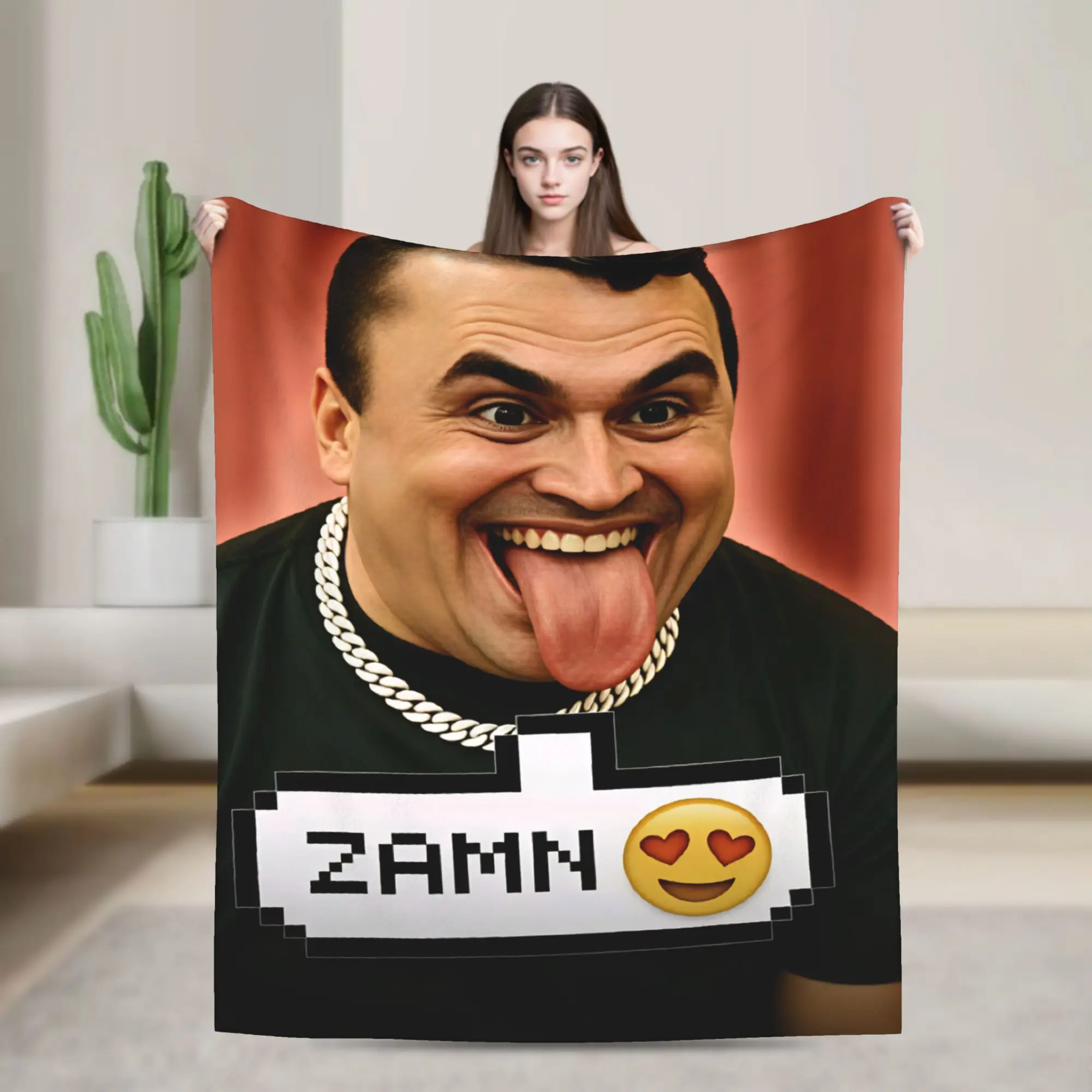 Charlie Kirk ZAMN Heart Eyes Emoji Man Tongue Out Flannel Blanket  Throw Blanket for Couch Bed Travel Bedspread Sofa Bed Cover