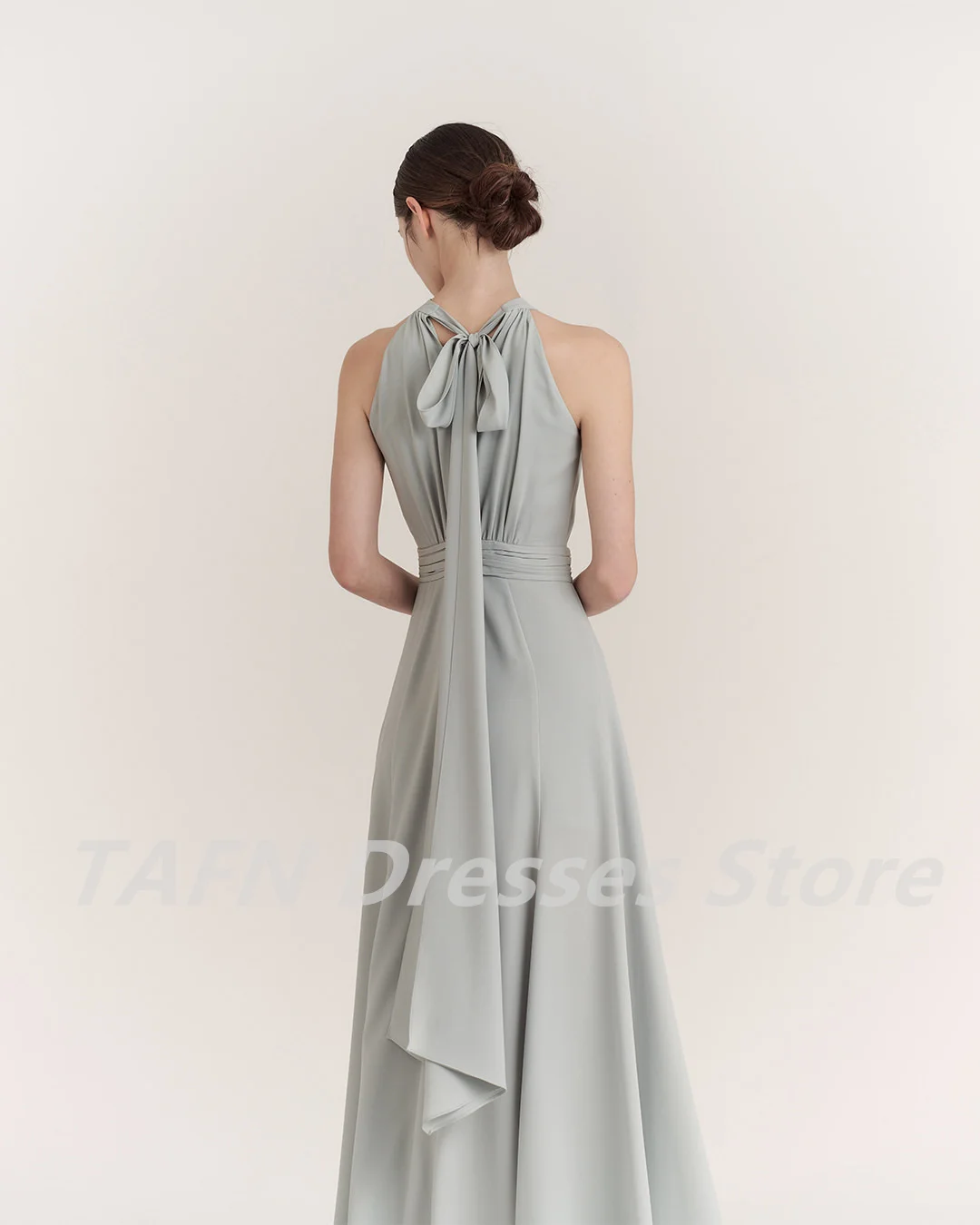 TAFN Black Simple Evening Dresses High Collar Sleeveless Side Slit Prom Party Dresses A-line Draped Elegant Customized