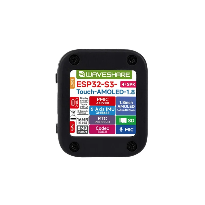 ESP32-S3 1.8inch AMOLED Touch Display Development Board, 32-bit LX7 Dual-core Processor, 368×448 Pixels