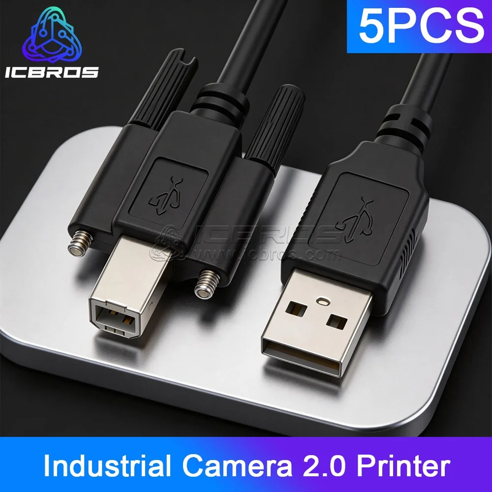 5pcs Industrial Camera 2.0 Printer Data With Ear Lock Screw USB To Square Port Connection Cable Can Be Fixed
