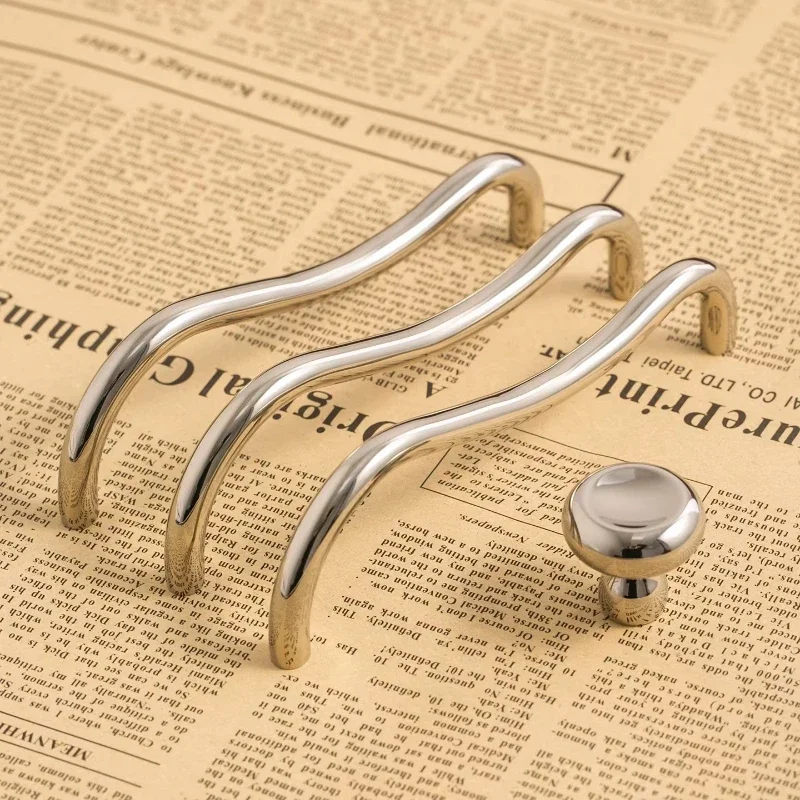 Bright Nicke Cupboard Wardrobe Dresser Drawer Cabinet Knobs Brass Irregular Line Hardware Furniture Handle T-Bar Decorative Knob