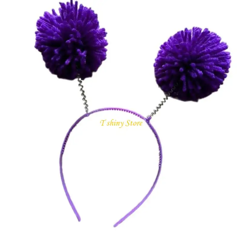 N58F Kid Headband Photo Props Party Fun Headband Party Pompoms Karaoke Party Hair Hoop Christmas 2025 for New Year Stage