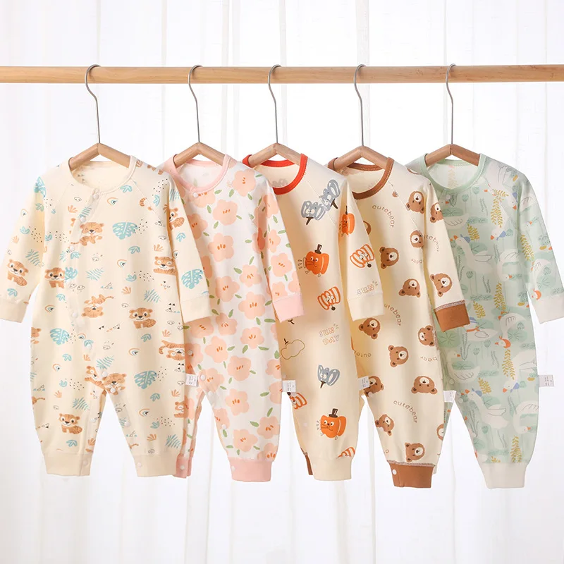 Newborn Baby Cotton Bodysuit Boys Girls Cute Printed Patterns Long Sleeve Outfits Newborn Boneless Warm Comfortable Costume 0-1