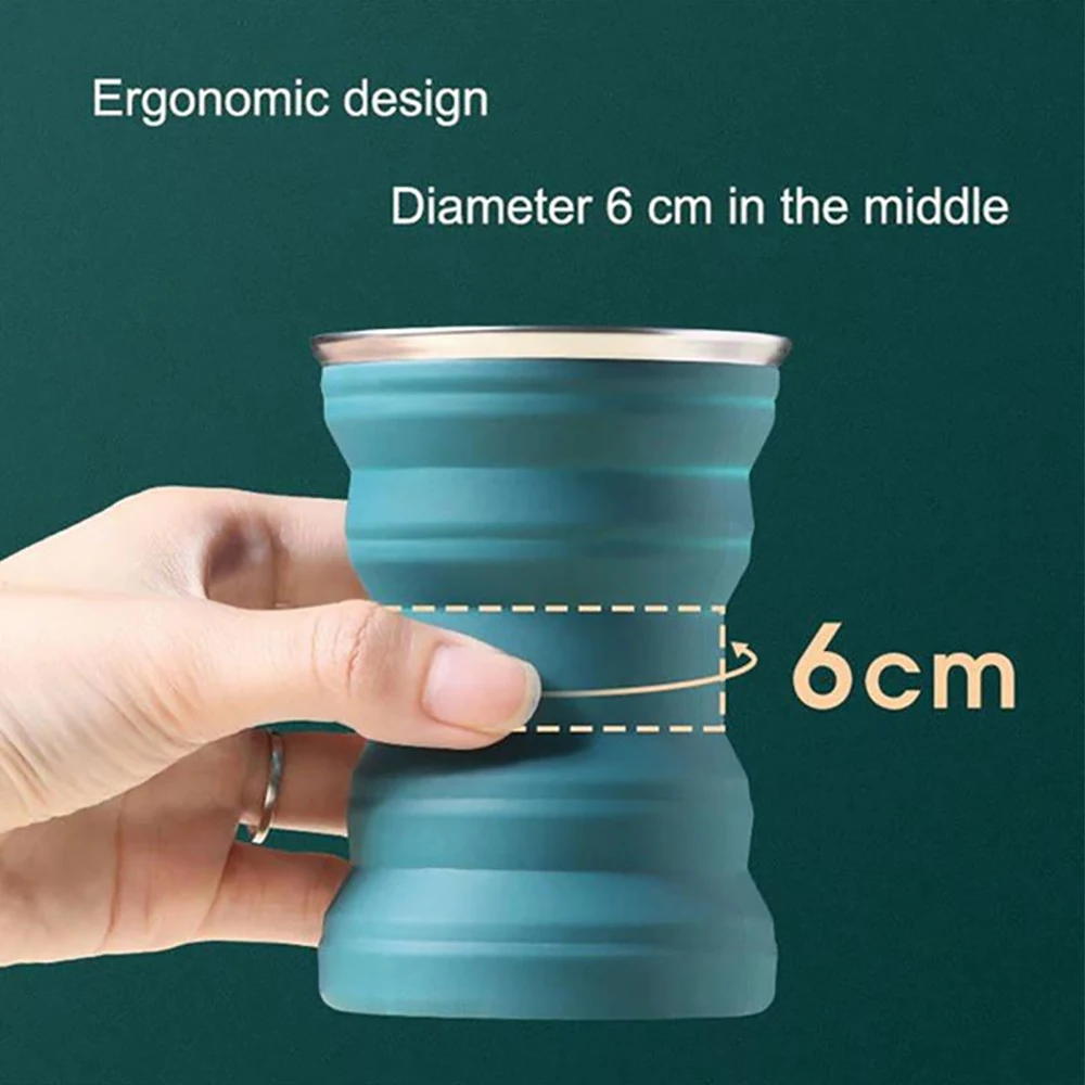 NEWEST Portable Silicone Cup Foldable Travel Mug Heat Resistant Collapsible Water Cup with Lid for Outdoor Camping Drinking