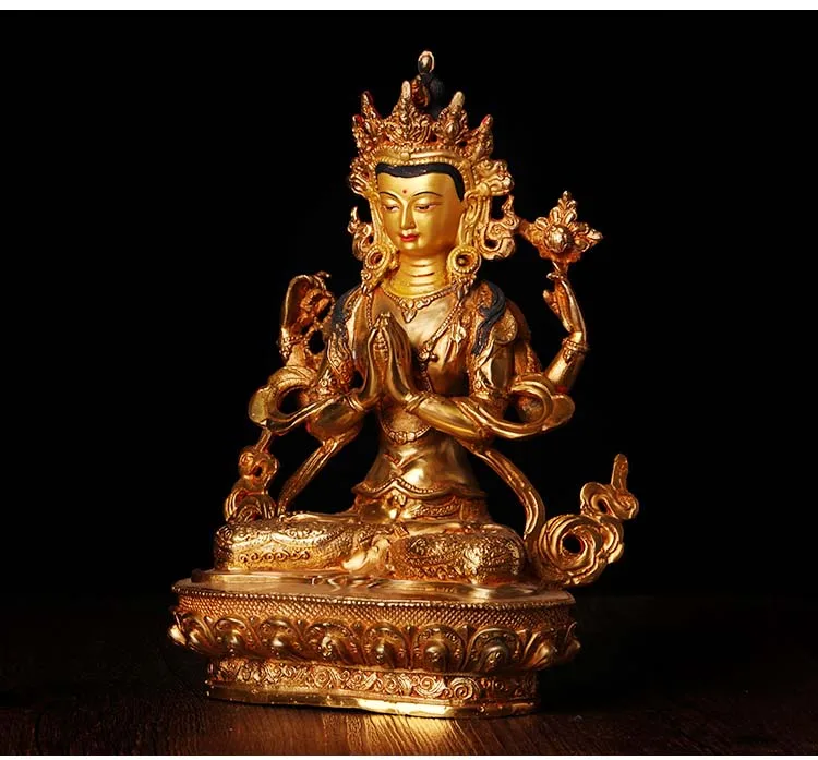 

$400--GOOD Buddha # 8 inch -HOME Temple efficacious Tibetan Buddhism Gilded Shadakshari Avalokitesvara