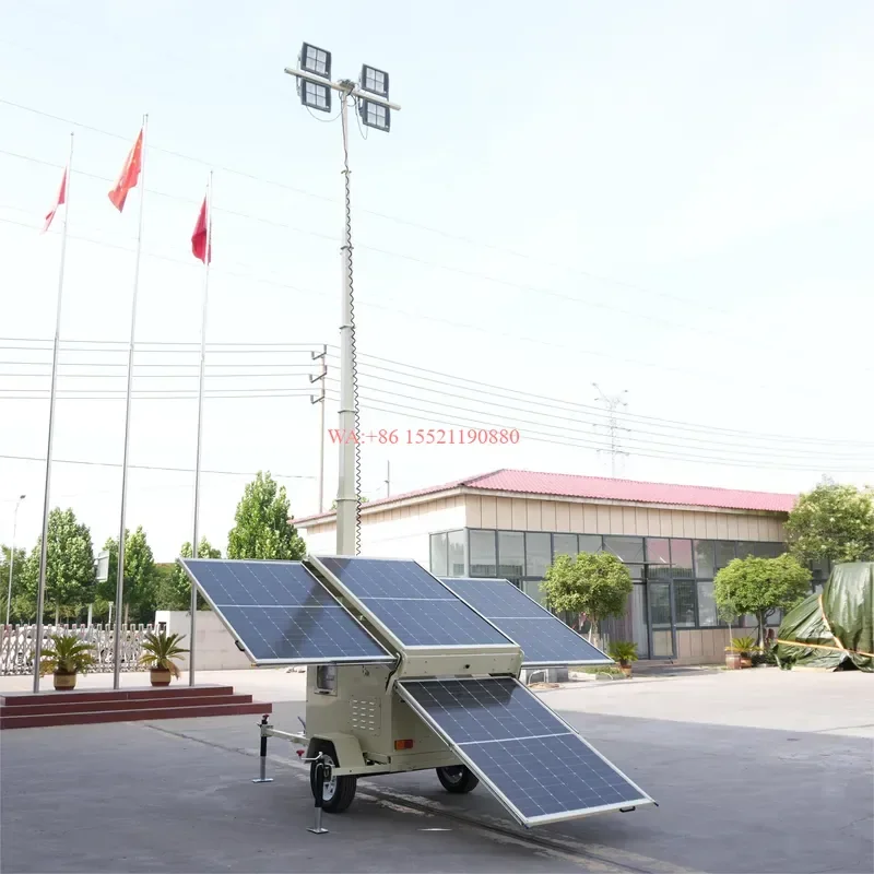 wmwmnu Energy Saving Solar Light Tower Mobile LED Lighting System with Solar Panel Power Generation for Construction and