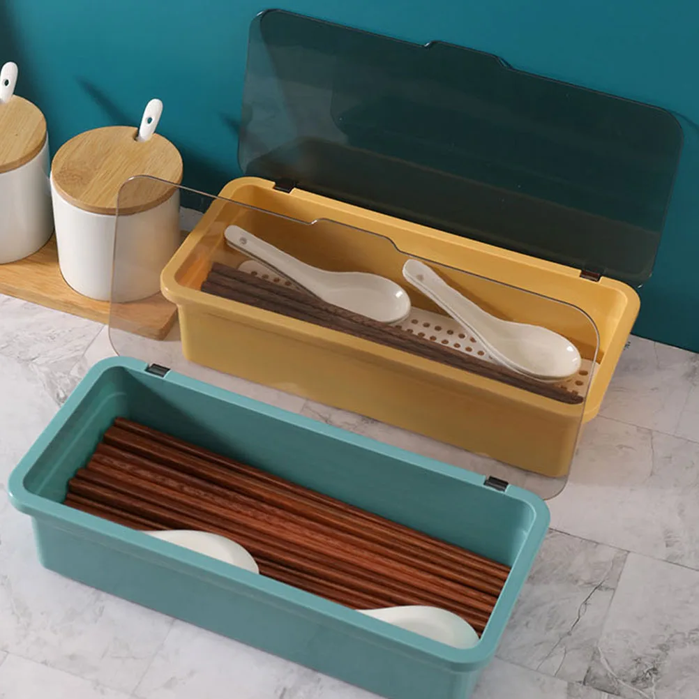 

2 Pcs Chopsticks Cage Kitchen Utensil Holder Silverware Organizer Cutlery Box Draining Tray Safe Plastic Transparent Lid