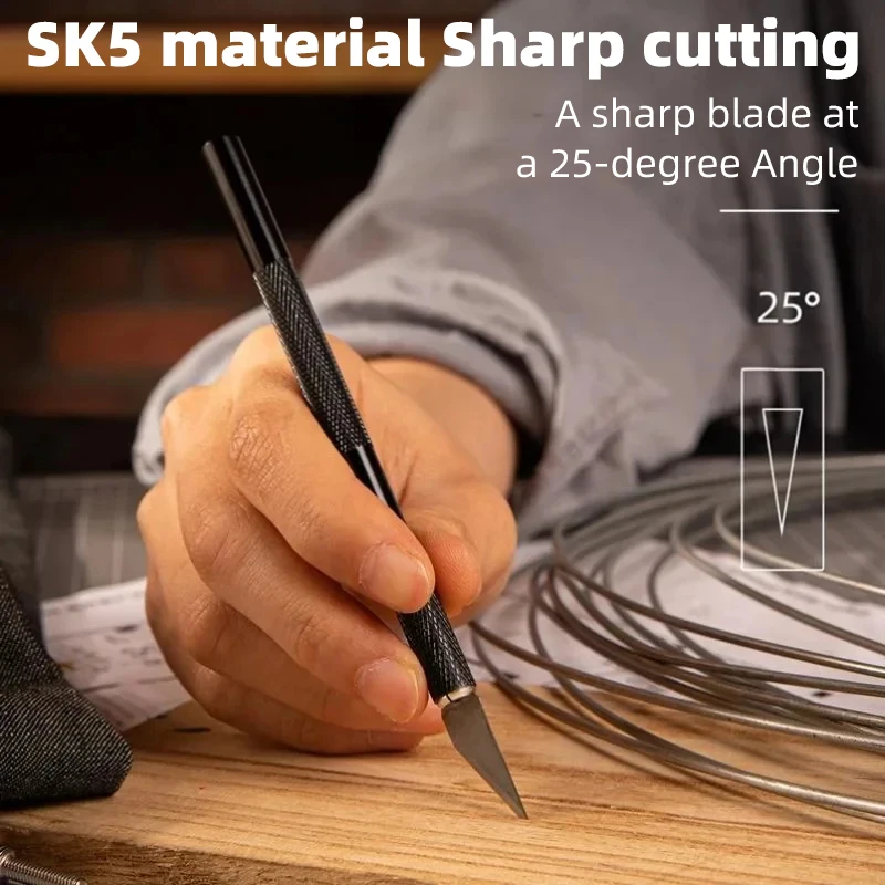 DELI Black Engraving Craft knives + 10pcs Blades Non-Slip Metal Scalpel Knife Tools Kit Cutter DIY Repair Hand Tools