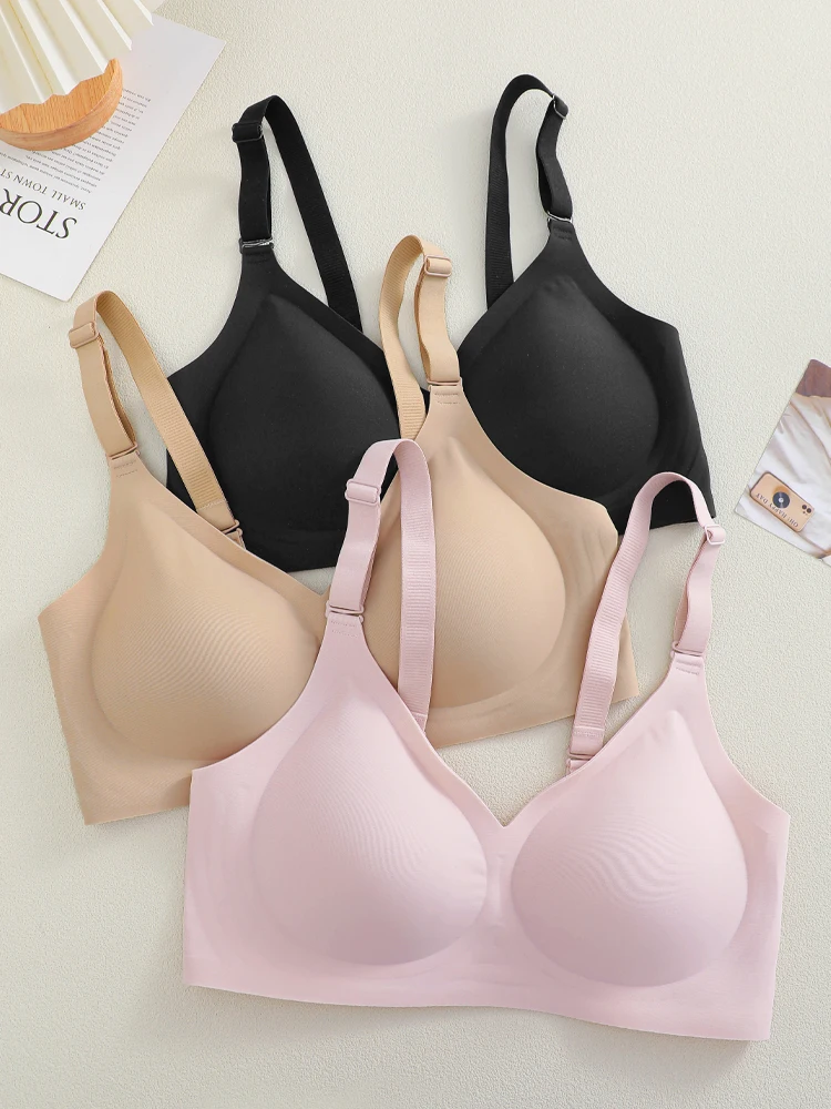 1PC Women S-3XL V Neck Summer Bras Solid Color Soft Comfortable Spring Bralette Multiple Ways to Wear Removable Chest Pad Bras