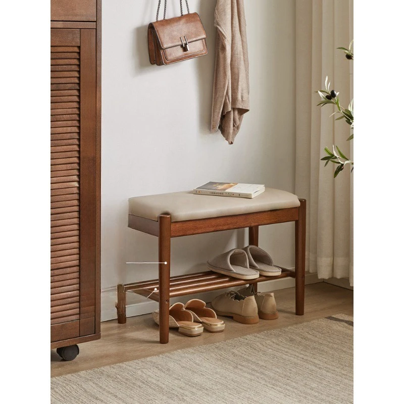 

Solid wood shoe change stool enters the door, soft bag seat cushion wears shoes, stool and shoe cabinet are integrated