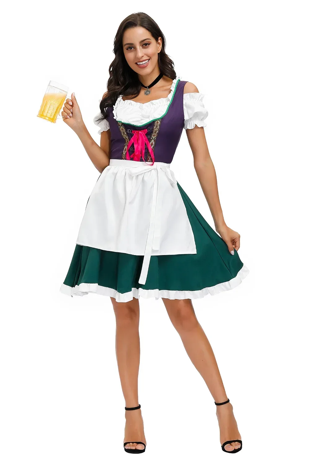 Women Oktoberfest Dirndl Wench Waitress Serving Maid Costume Bavarian Beer Girl Party Fancy Dress