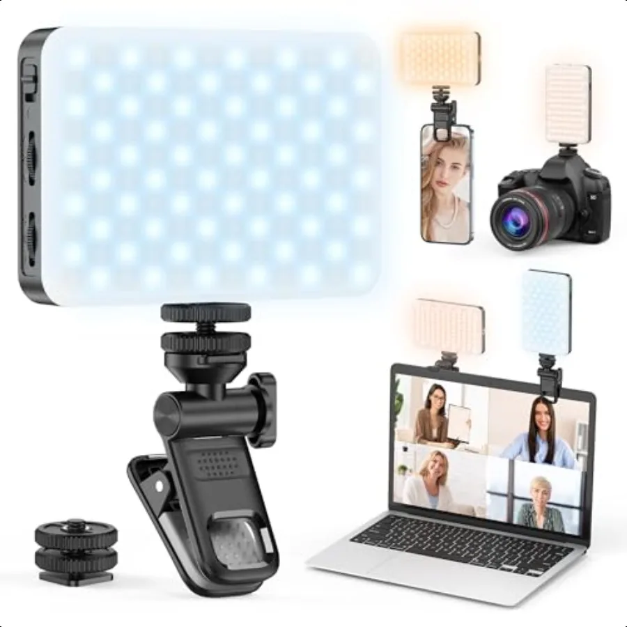 

Selfie Light Portable 120 LED Phone Light Clip Rechargeable Video Fill Light Up to 9000K Color Temperature Clip on Light for Ph