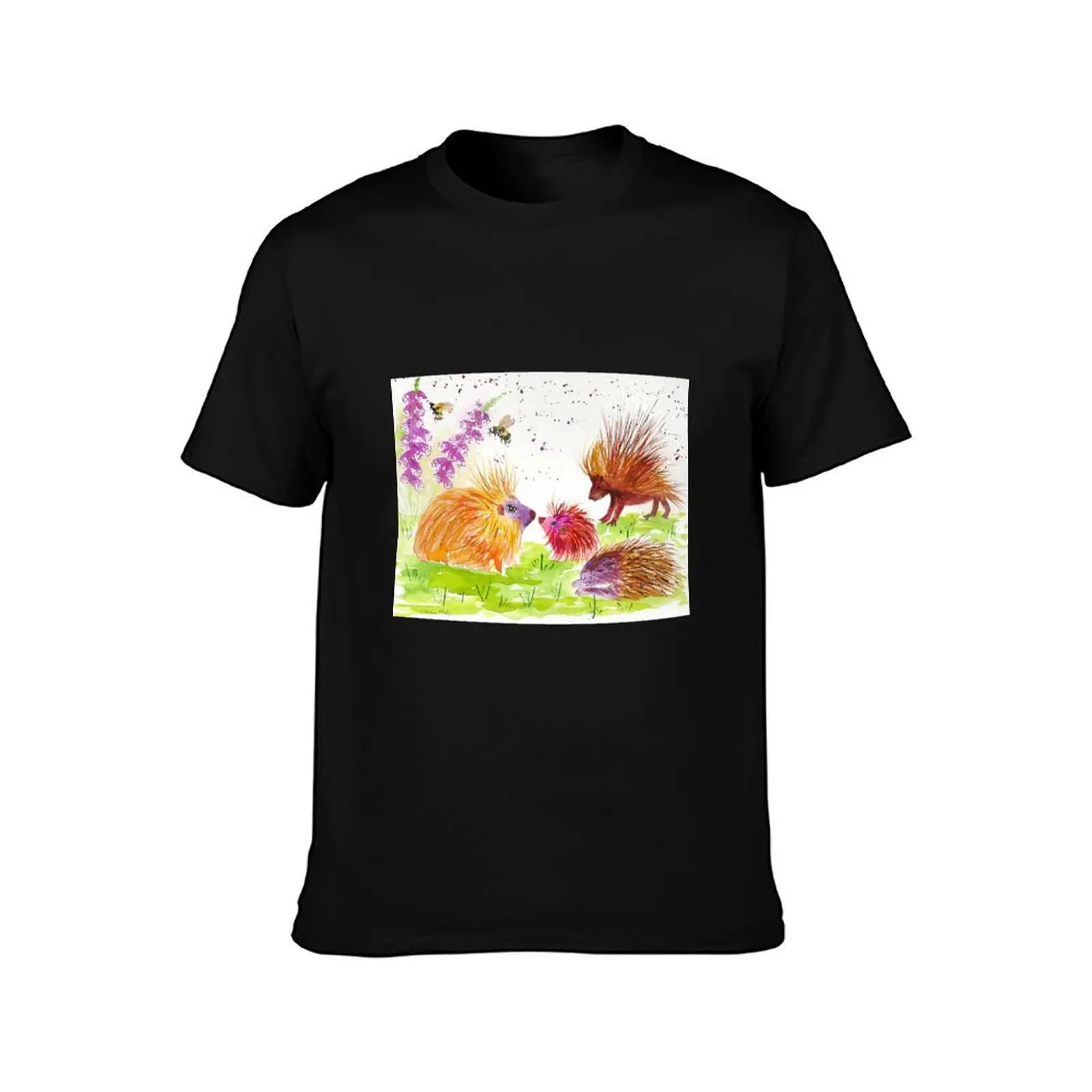 Colorful Porcupines among flowers T-Shirt Large Size Casual Tee Shirt T-Shirt